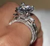 Taglia 5-11 Gioielli di lusso 12CT Topazio bianco Pietre preziose Argento sterling 925 Diamanti simulati Pavimentare Matrimonio Fidanzamento Anello Torre Eiffel Regalo