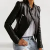 Damen Leder Faux PU Jacke Freizeit Bodyish Motorrad Frauen Frühling Herbst Schwarz Mode Oberbekleidung Gothic Punk Mäntel