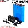 Batterie au lithium de vélo électrique haute puissance 9000w 7000w 72v 80ah pour batterie d'origine LG 18650 cell e-bike + chargeur 10A