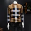 Autumn 2022 men's tops plaid half turtleneck long-sleeved T-shirts Korean version all-match thick gold velvet warm bottoming shirts