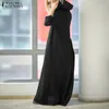 ZANZEA Women Sundress Plus Size Hooded Maxi Dress Vintage Cotton Linen Dress Female Casual Vestidos Long Sleeve Robe 5XL 200928