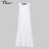 Basic Casual Dresses Hot Sale Plus Size Sundress 2019 Celmia Women Summer Sleeveless Maxi Long Dress Female Loose Solid Holiday Vestido Robe