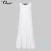 Hot Sale Plus Size Sundress 2019 Celmia Women Summer Sleeveless Maxi Long Dress Female Casual Loose Solid Holiday Vestido Robe