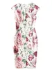 Flower Print Women Sheath Dress O-Neck Cap-Sleeve Dresses