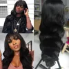 Long Black Body Wave Wigs With Full Bangs Virgin Brazilian None Lace Wig 150% Density Glueless Machine Made Fashion Black Women 22inches