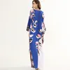 Women's Runway Dresses O Neck Batwing Sleeves Floral Printed Loose Design Elegant Maxi Long Casual Dresses Robes