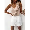 Sexy Deep V Neck Ruffle Blouses Women Summer Blouse Backless Spaghetti Strap Shirts Ladies Sleeveless Casual Tops