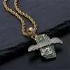 Moda Naszyjnik Łańcuchy Nowe Lodowe Out Flying Cash Solid Wisiorek Naszyjnik Męskie Hip Hop Gold Silver Color Charm Chain Biżuteria Prezenty