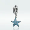 Blue CZ Full Pave Setting Cute Starfish Dangle Charm Pendant Fit Armband 100% äkta 925 Sterling Silver298J6697061