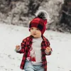 Beanie Soft Pom Pom Mütze Erwachsene Baby Plaid WINTER Pompom Buffalo Plaid Cuff Beanie Mütze Mütze LJJK2457