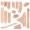 Wooden Train Tracks DIY Assembly Model Building Blocks Kits Toy, Compatible with Trains, Straight& Curved Track, 50 Styles, Christmas Kid Gift