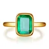 Cluster Rings Real Silver 925 Retro Square Green Stone Ring 18K Gold Color Cubic Zircon Emerald For Women Anniversary Party Gift8899859