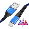 Cavi Micro USB tipo-c Rete per pesci in metallo intrecciata OD5.0 Cavo dati di ricarica rapida per caricabatterie per telefono cellulare Android Samsung ininterrotto