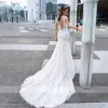 Ashley Carol Sexy V-decote V-decote Luxo Backless Lace Sereia Vestido de Noiva 2019 Curta Capela Train Romântico Vestidos de Casamento