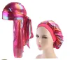 Moda Mężczyźni Kobiety Sparkly Jedwab Durag Bandana Czapka Zestaw Hot Headwear Kolorowe Szerokie Doo Rag Rag Bonnet Czapka Poliester Komfortowy Sleeping Hat