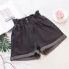 Hoge taille dames denim shorts plus size meisjes shorts elastische gegolfde vrouwelijke jeans korte 2021 zomer solide zoete dame bodems 210306