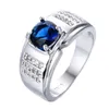 男性女性のための古典的なラウンドジルコンホワイト/ブルーの石の婚約指輪のためのヴィンテージのファッションの結婚式の宝石類の女性男性約束リング