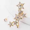 Orecchini asimmetrici a stella a cinque punte con strass di diamanti multistrato di moda coreana e paraorecchie semplici paraorecchie