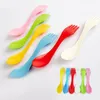 Sked gaffelkniv plast resor bestick set camping redskap spork combo gadget bestick 3 i 1 matsal verktyg LX3305