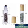 Crystal Roller Ball Wood Grain CapEssential Oil Diffuser 10ml Clear Glass Roll on Perfume Bottles with Crushed Natural Crystal Quartz Stone,