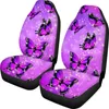 Universal Car Front Seat Cover Lilac Big Butterfly Print Armrest Pad Steering Wheel Covers Shoulder Cover 6pcs Auto Interior Accessories