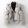 Manteaux de fourrure véritable avec patte en cuir de mouton véritable veste de cheveux bleu naturel vêtements d'extérieur de luxe Streetwear femmes