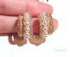 Fashion designer half circular geometric pearl stud earrings for women girls with super glittering zircon diamond crystal1452844