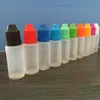 PE 15 ml plastic druppelaar fles met kleurrijke kindvrije dop lange dunne punt voor oliedruppel