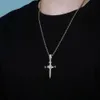 14K Gold Zircon Nail Cross Pendant Necklace Gold Silver Rosegold Copper Icy Cross Pendants Chain Bling Hip Hop Jewelry