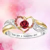 Isang New Fashion Silver Gold Two Tone Love Heart Ring Jesteś piękną dziewczyną Red Rose Lover Ring Valentine's Day Biżuteria Prezenty