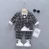 Mode 2021 3 Stuk Knappe Mannen Pak Kinderen Pak Met Strik Lente En Herfst Jongens Jas Vest Broek Plaid suit339r