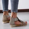 Summer Women Wedges Shoes Ladies Open Toe Breathable Sandals Zipper Casual Rhinestones Shoes Women Beach Flat Sandals #g31