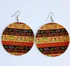 Ethnic print fabric detail handpainted handmade dangle unusual large wood wooden teardrop drop earrings for pierced ears