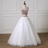 2021 White A-line Vestiodes De Quinceanera Prom Dresses 2 Pieces Major Beading Crystal Keyhole Back Long Homecoming Graduation Dress Party