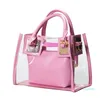 Designer- Beach Bag Clear Tote Bag See Through Messenger Bag Transparent Shoulder for Beach Travel Pink235l