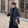 Women's Jackets 2022 Autumn Winter Women Lapel Tassels Jacket Coat Fashion Plaid Nail Bead Long Sleeves Casual