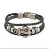 Vintage armband män mode svart äkta läder flätad skalle charm armband bangles smycken manlig multilayer hand rep billig pulseira