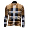 Autumn 2022 men's tops plaid half turtleneck long-sleeved T-shirts Korean version all-match thick gold velvet warm bottoming shirts