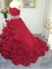 Ny lyxig prinsessa Cloud Wedding Dress Ruffled Tulle Red Ball Gown Beading Sash Bridal Dress 2020 Vestidos de Noiva Mariage1761919