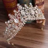 KMVEXO Baroque Or Rose Cristal Rose Diadèmes De Mariée Couronnes Strass Diadème Pour La Mariée Royale Bandeaux Accessoires De Cheveux De Mariage Y200807