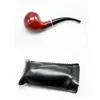 100pcs / lot grátis clássico envio fumar tabaco para cachimbo de madeira Preto Bent Haste com Filtro Vermelho Stand e preto Pouch