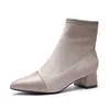 Hot koop-laarzen enkel korte laarzen flock puntige teen vierkante hakken winter pluche booties vrouw slip aan