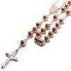 Hot Sales Rosario Beads Jesús Cross Collar Colgantes Joyas de acero inoxidable para hombres Mujeres 3 colores oro Red Silver 4mm / 6mm / 8mm