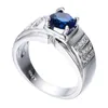 Классический круглый циркон белый / синий камень обручальные кольца для мужчин Женщины старинные мода Свадебные украшения женские мужчины обещают кольцо