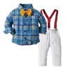 Abito autunnale e invernale per bambini, camicia casual a maniche lunghe a quadri, pantaloni interi per bambini, set da due pezzi per ragazzo