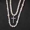 Cross pendant Double pearl necklace Set,hiphop fashion neckalces,8-10mm Mix pearl cross pendant necklace NNS1315