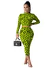 Women's Two Piece Dress Suit Leopard Blouses Hoodies Crop Tops + Skinny Skirt Bodycon Dresses Outfits Fashion Party Bar Clothing Suit LY811