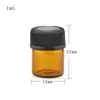 Most Popular 1/4 Dram 1ml Mini Amber Glass Essential Oil Bottles Perfume Sample Tube Bottles With Black Screw Cap LX2770