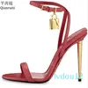 Gold Silver Selt Heels High Sandigor Sandals Sandals tornozelo Padlock Mulheres bombas de calcanhar de metal de dedão sapatos femininos