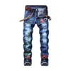 Sokotoo Men's floral embroidery stretch denim jeans Fashion slim fit pencil pants for man